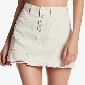 We The Free Cream Button-Up Mini Skirt Free People Distressed A-line